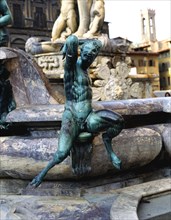 Fountain of Neptune in the Piazza della Signoria in Florence. Detail of Triton, bronze figure sur?