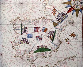 Atlas of Joan Martines, Messina, 1582, in the Iberian Peninsula portulan chart.