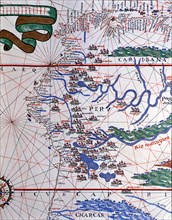 Atlas of Joan Martines, Messina, 1582. Portulan chart of the West Coast of America (Peru, Ecuador?