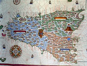 Atlas of Joan Martines, Messina, 1582. Portulan chart of the island of Sicily.