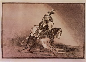 Bullfighting, series of etchings by Francisco de Goya. Plate 11: 'The Cid Campeador lancing anoth?