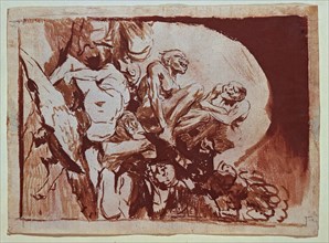 'Meeting of witches'. Drawing No. 113 of the series of sepia gouaches by Francisco de Goya.