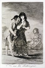 Los Caprichos, series of etchings by Francisco de Goya (1746-1828), plate 7: 'Ni así la distingue?