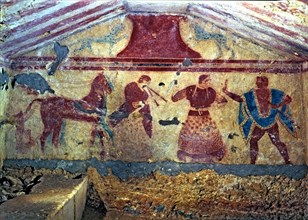 Tomb of the two beams, detail of mural Paintings from Tarquinia.
