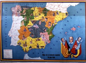 Second Republic. (1931-1939), map of the Spanish revolution on July 19, 1936.