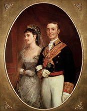 Alphonse XII (1857-1885) and his wife Maria de las Mercedes of Orleans, kings of Spain.