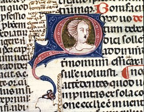 Face of a lady, illuminated initial letter of 'Decretals' (Liber sextus decretalium cum Apparatu ?