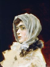 Portrait Of Lady', detail of the oil by de Romà Ribera.
