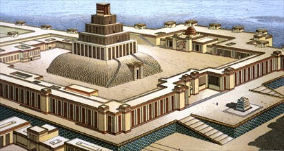 Ziggurat, Assyrian temple, reproduction in a drawing by Chipiez .