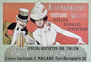 Advertising poster of German beer in Italy, 1904.