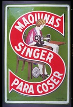 Enameled plate advertising the sewing machine brand 'Singer', American manufacturing, 1930.