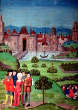 The farewell of the troops, miniature in the first chapter of the 'Chronicles of France,' Paris m?