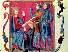 Investiture of a knight. Miniature in the 'Codex of Metz', 1290.