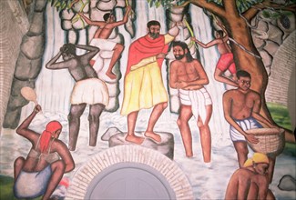 Baptism of a native and agricultural scenes, mural preserved in the Cathedral of Port Prince, bui?