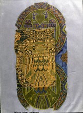 'Fabric of green eagles', made in silk, with a bow loom, Hispano-Arab, from the Cathedral of Bar?