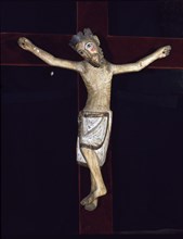 'Christ of Solsona', polychromed wood carving, Christ crucified with feet together by a single n?