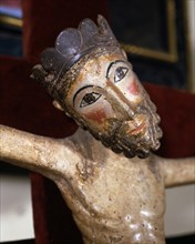 'Christ of Solsona', polychromed wood carving, detail of the superior part.