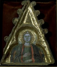 'Angel of a pinnacle', colored panel painting from Tremp, 14th century.