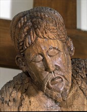 'Descent of Erill-la-Vall', detail of the face of Christ, 12th century polychromed sculpture.