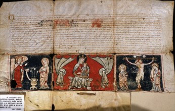 'Granting of indulgences to Virgin de la Rodona of Vic', parchment with an illustration at the b?
