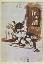 'Poverty', drawing No. 258 of the series of sepia gouaches by Francisco de Goya.