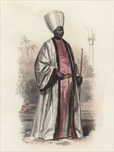 Kislaw Agazzi I, African king in the modern age, color engraving 1870.