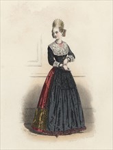Augsburg young woman, in the modern age, color engraving 1870.