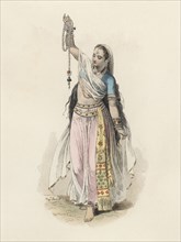 Hindustan woman in the modern age, color engraving 1870.