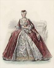 María José, Queen of Poland, in the 18th century, color engraving 1870.