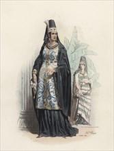 Arab women in the modern age, color engraving 1870.