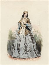 Chemakha woman, color engraving 1870.