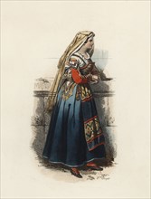 Woman from Cervera (Kingdom of Naples), color engraving 1870.