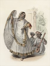 Hindustan dancer woman, in the modern age, color engraving 1870.