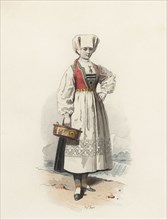 Young woman from Hardanger (Norway), color engraving 1870.
