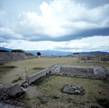 Partial view of the archaeological ruins of the ancient city of Monte Alban.