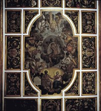 View of the paintings in the ceiling of the second floor room, in the Pilatos House of Sevilla, b?