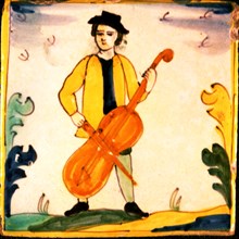 Tiles of the Palmita series, musician playing the cello.