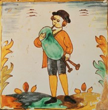 Tiles of the Palmita series. Musician playing the bagpipe (rustic).