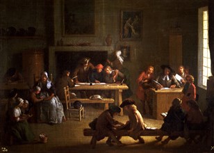 'Interior of a school', oil on canvas by Miguel Angel Houasse.
