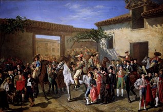 Horses Courtyard in the Old Bullfighting square of Madrid, 1853', oil on canvas.