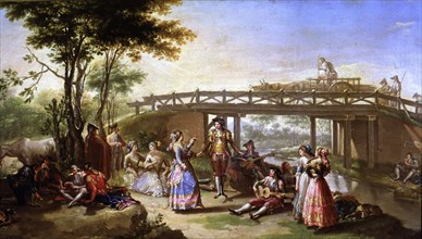'The bridge of the Canal of Madrid', 1784, detail of Painting by Francisco Bayeu.