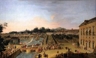 'Ferdinand VI and Barbara of Braganza in the gardens of Aranjuez, 1756', oil Painting by Frances?
