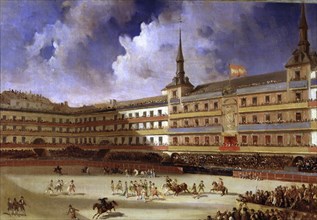 'Bullfight in the Plaza Mayor in Madrid 1846' oil by Pharamond Blanchard.