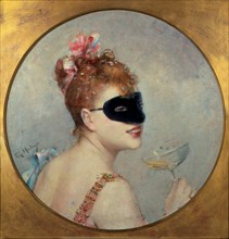 'Woman with mask', oil Painting by Federico de Madrazo.