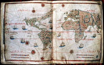 Planisphere of the work 'Summa of Cosmographia', 1545, by Pedro de Medina.