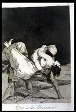 Los Caprichos, series of etchings by Francisco de Goya (1746-1828), plate 8: 'Que se la llevaron'?
