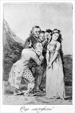 Los Caprichos, series of etchings by Francisco de Goya (1746-1828), plate 14: '¡Qué sacrificio!' ?