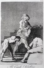 Los Caprichos, series of etchings by Francisco de Goya (1746-1828), plate 33: 'Al conde palatino'?