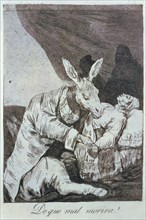 Los Caprichos, series of etchings by Francisco de Goya (1746-1828), plate 40: '¿De qué mal morirá?