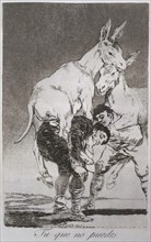 Los Caprichos, series of etchings by Francisco de Goya (1746-1828), plate 42: 'Tú que no puedes' ?